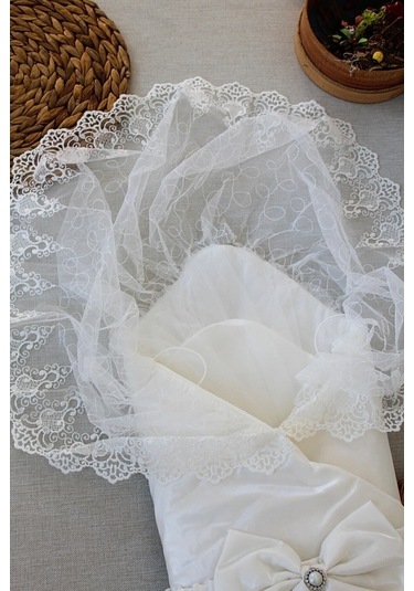 Kumru Kristal Kı Bebek Kundağı Unisex Bebek Dış Kundak Battaniyesi Hastane Çıkışı Kundak Battaniye Ekru