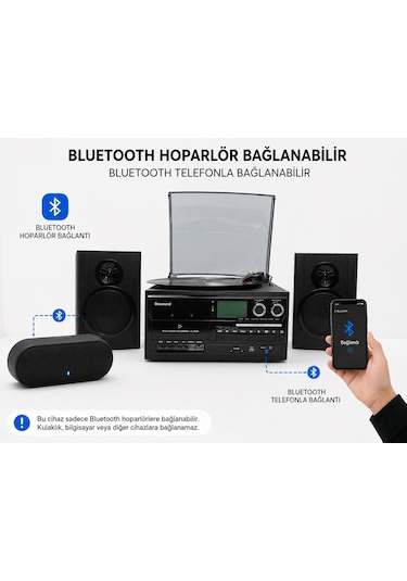 Dosound Tr-18 Ahşap Hoparlörlü Pikap Çalar Kaset Cd Bluetooth Usb Sd Müzik Sistemi 1 Adet