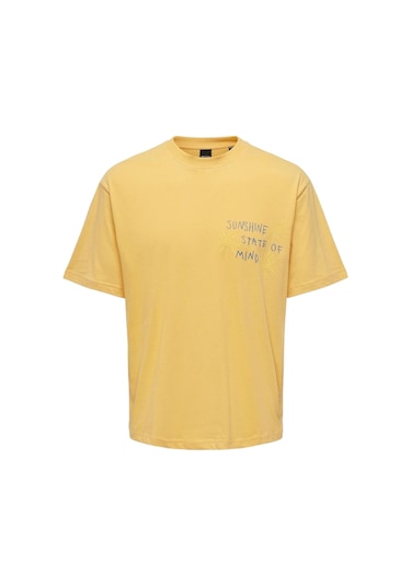 Only O Yaka Baskılı Erkek T-shirt Onsmanı Lıfe Rlx Hıdeout Ss Tee Bej