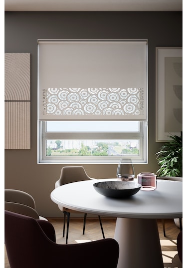 Lazer Kesim Mat Stor Perde, Lazer Kesimli Modern Serisi, M-201001 Beyaz Renk Beyaz