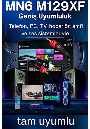 Mn6 M129xf Rca Kablosu/3 Metre-a+kalite-3.5mm/aux Ses Kablosu-2rca Ses Kablosu-ses Sistemi Uyumlu