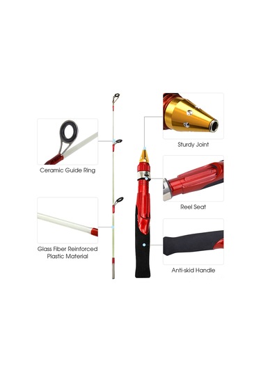 Lemestar Kırmızı Cam Elyaf 50cm Buz Balıkçılığı Kamışı, Dürtüye Dayanıklı, Kaymazsız Tutamaklı, Taşınması Kolay, Deniz Ve Tatlı Su Uygun