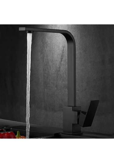 Venita Siyah Mutfak Bataryası Sıcak Soğuk Çift Su Girişli Kare Mutfak Bataryası Soft