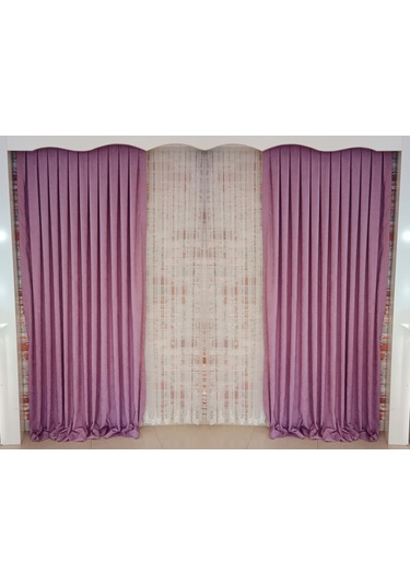 Fuşya Renk Fon Kadife Perde Çift Kanat 1/3 Sık Pileli Dikim V-29 Fuşya