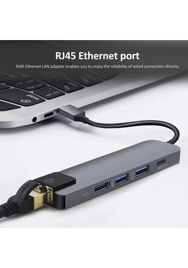Singree 5'li Usb C Hub: 4k Hdmı, Rj45 Ethernet, Usb 3.0, Pd Şarj Portlu - Macbook Ve Diğer Type-c Cihazlar İçin