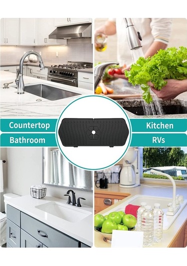 Createtech Silikon Sıçrama Önleyici Tepsi - Mutfak & Lavabo Koruyucu, Mat Siyah, Karavan & Çiftlik İçin Siyah