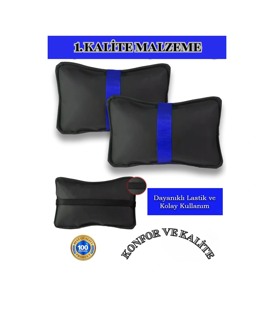 Mercedes Gl X166 2012 Ve Sonrası - 5 Kişi Oto Koltuk Mavi Şerit Boyun Yastığı 2 Adet