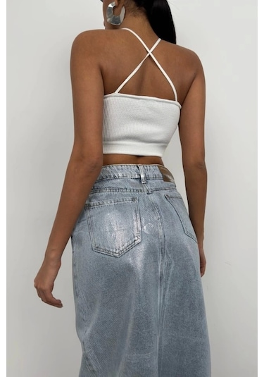 Pencere Detay Fitilli Crop Ekru