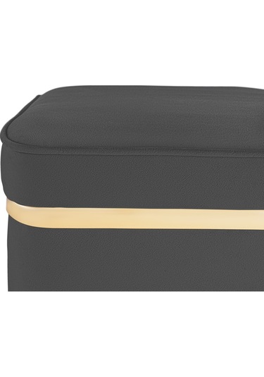 Zengo Gold Twin Line Kare Puf -antrasit Kumaş, Dekoratif Makyaj Masası Pufu-modern Style