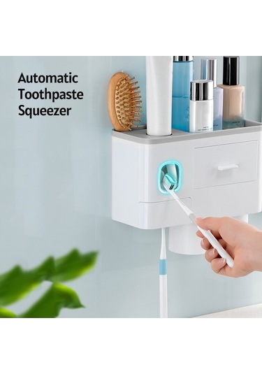 Novahub 3'lü Diş Fırçası Askısı, Saklama Çekmecesi & Duvar Montajlı Banyo Seti Beyaz Beyaz