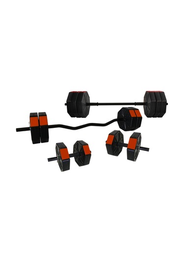 Tanspor 90 KG Halter Full Kısa + Uzun Düz (150 cm) + Z Bar (120 cm)  Set-KIRMIZI