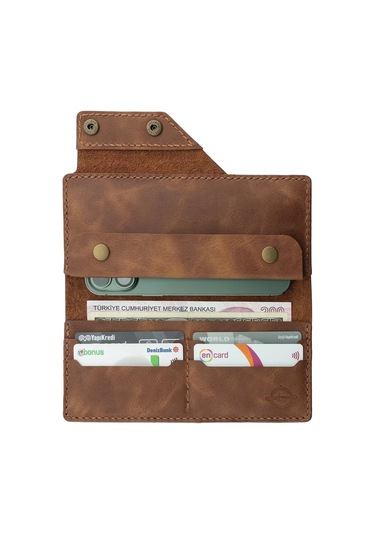 Twingold İsme Özel Dikey Çıtçıtlı Uzun Cüzdan - %100 Rainbow Deri - A010006 - Kahverengi Kahverengi