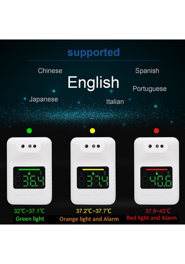 Ruicoo K3x Duvar Montajlı Entegre Isı Ölçer - Dokunmadan Entegre Sıcaklık Ölçümü, 6 Dilli Sesli Bildirim, 3 Renkli Alarm, 50 Kayıt Pil Yok
