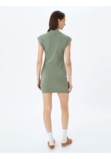 Koton Kap Kol Dik Yaka Slim Fit Mini Elbise Haki 5sak80090ek