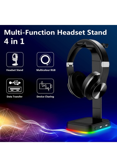 Sones Rgbd9 Rgb Kulaklık Standı Renk Değiştiren Oyuncu Kulaklığı Standı Çift Usb Bağlantı Noktalı Oyuncu Kulaklığı Ekran Standı Siyah