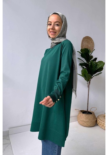 A Form Işıltılı Merserize Tunik - Zümrüt Yeşil