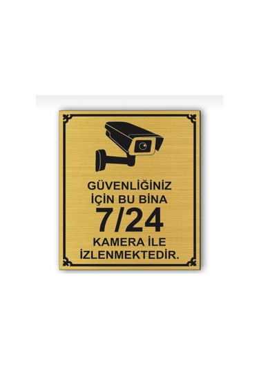 Güvenlik Kamera Kapı Duvar Uyarı - Yönlendirme Levhası Altın (536678851)