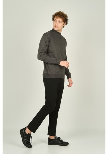 Ateş Triko Erkek Yarım Balıkçı Yaka Yün Kazak 0004 Koyu Gri Koyu Gri