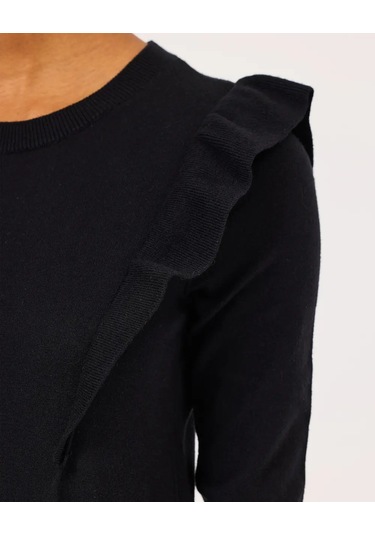 Scl Kadın Fırfır Detaylı Triko Elbise 10002421711016 Siyah