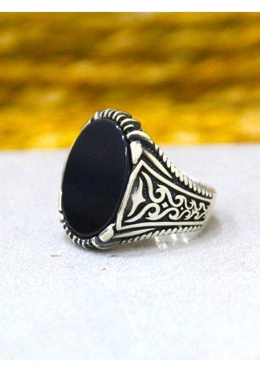 Oniks Taşlı Erkek Yüzük Gümüş