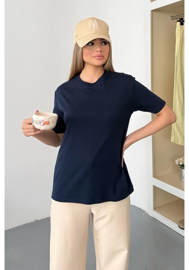 Giysa Kadın Bisiklet Yaka Pamuklu Basic T-shirt Lacivert - 26y 26650