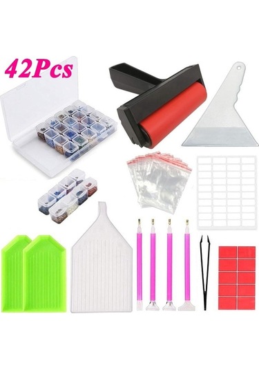 5d Elmas Boyama Alet Takımları Elmas Nakış Aksesuarları İçin Saklama Kutusu İle 64 Izgaralar Boncuk Saklama Kabı 42pcs