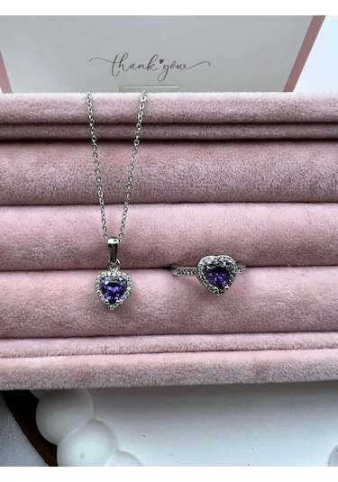 Byantep Mor Kalpli Kolye + Yüzük Set