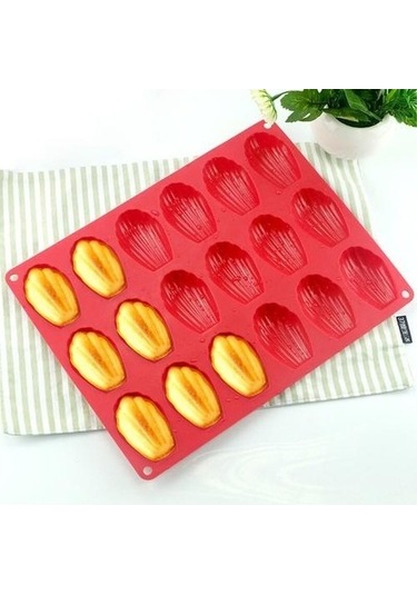 Fastbuy 18 Kaviteli Silikon Madeleine Kalıbı Seti - Mini Kek Ve Bisküvi Pişirme - Kırmızı KIrmızı
