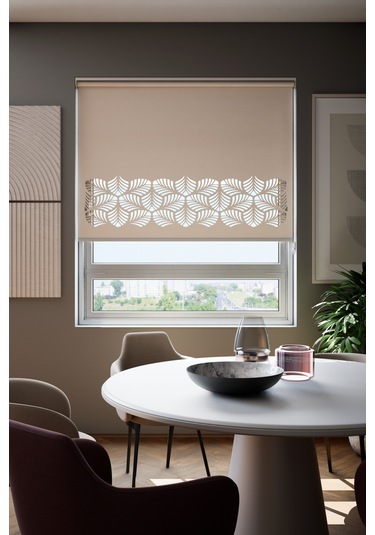 Lazer Kesim Mat Stor Perde, Lazer Kesimli Modern Serisi, M-151003 Açık Kahverengi Renk Açık Kahverengi