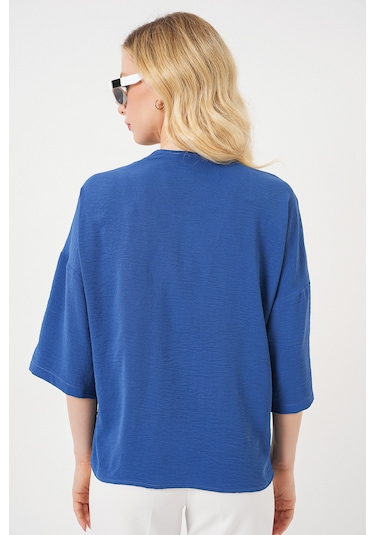 Bigdart Kadın Kısa Kol Oversize Kimono 5969 - İndigo