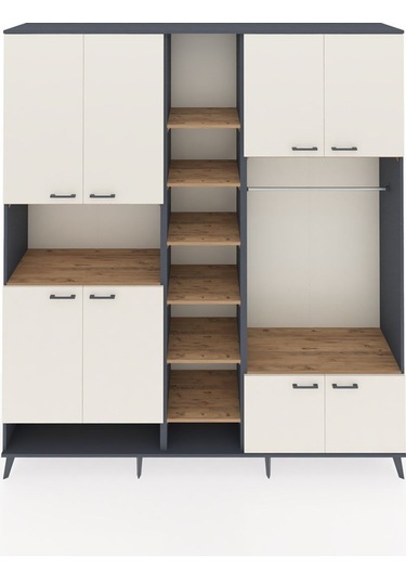 Hyperion Dolap 18 Raflı 8 Kapaklı Tek Askılı 220x44x243 Antrasit-aytaşı/çam Aytası/atlas Çam