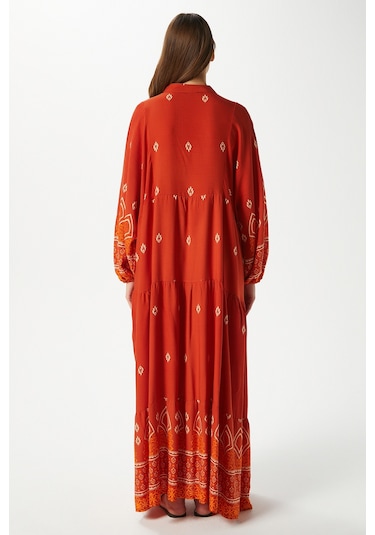 Modest Kadın Andrea Turuncu %100 Viskon Maksi Boy Yazlık Elbise Turuncuekrubej Çok Renkli
