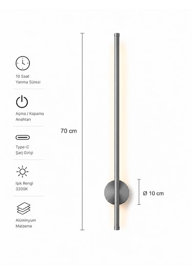 Flame Sarjlı Led Aplik 8w 3200k Gün Işığı 75cm Duvar Tipi /tablo Dekoratif Işık Krom