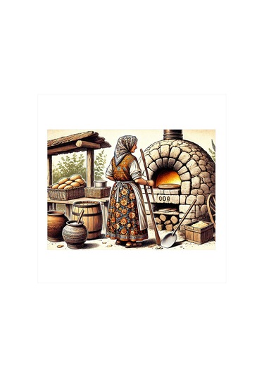 Odun Fırınında Ekmek Yapan Kadın Art Mdf Tablo