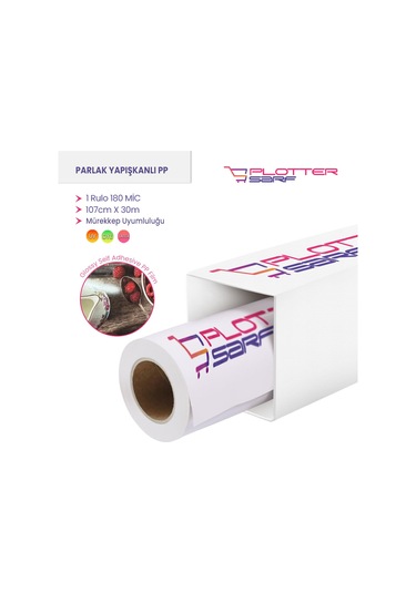 PlotterSarf® Parlak Yapışkanlı Pp Film Dye 180 Mic 107 CM x 30 M