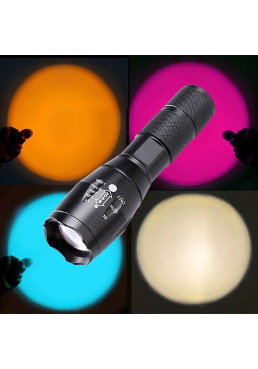 Jeemson Dört Renkli Sarı+turuncu+buz Mavisi+pembe Led Fotoğraf Makinesi Işığı, Teleskopik Odaklanabilir, 1000 Lumens, Uç Düğme Anahtarı, Uçak Alüminyum Gövde Siyah