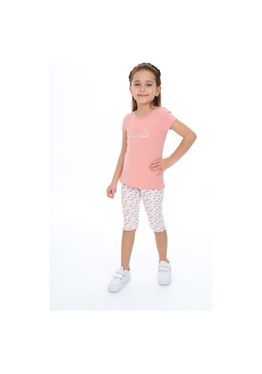 Toontoy Kız Çocuk Nakışlı Kaprili Takım Koyu Pudra