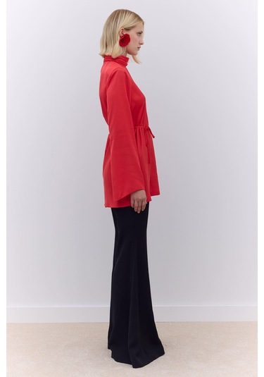 Manuka Saten Geniş Kol Tunik Kırmızı