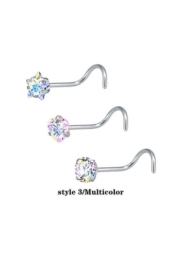 Novahub Çok Renkli 3 Adet/takım Paslanmaz Çelik Burun Halkası Çok Fonksiyonlu Zirkon Burun Damızlık Küpe Evrensel Yüzük Style3 Çok Renkli Çok Renkli