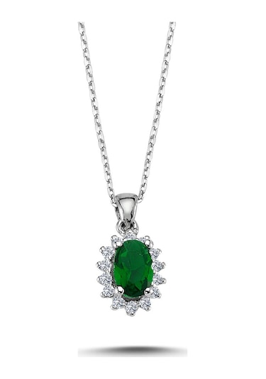 Lova Pırlantalı Oval Zümrüt Anturaj Kolye - 2040013