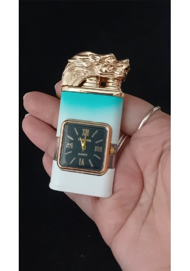 Turkuaz Ombre Saatli Ejderha Başlıklı Jet Alev Çakmak Çok Renkli