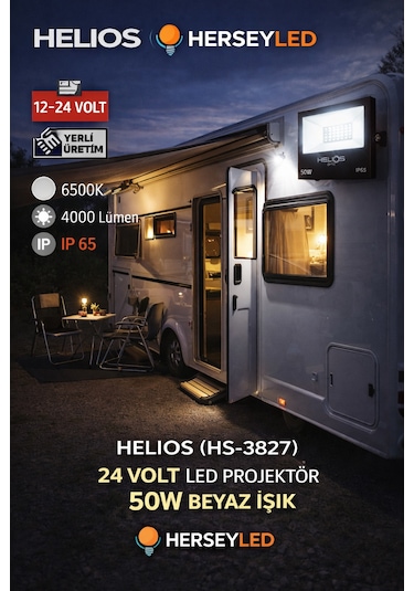 Helıos Hs-3827 12/24 Volt Led Projektör 50w Beyaz Işık