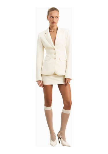 Because Of Alice Single Breasted Cinched Waist Blazer Kadın Ceket Krem