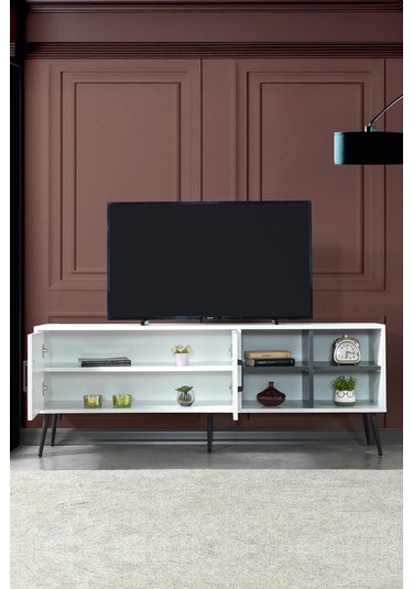 3612 Şile Metal Ayaklı Metal Kulplu 160 Cm Tv Ünitesi - Beyaz Beyaz