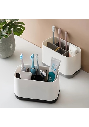 Fochsia Gri 2 Renk Seçenekli Modern Çok Katlı Banyo Organizatörü - Diş Fırçası Ve Tarak Askılı Kurutmalı Gri