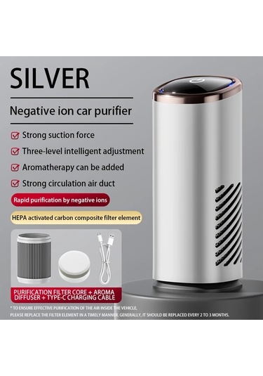 Honeybeeshop Hepa Filtreli Gümüş Taşınabilir Araç Hava Temizleyici Usb Sessiz Toz Polen Duman