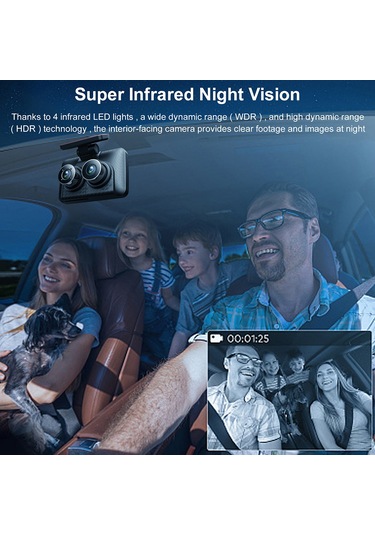 Aubyhe 4 İnç 3 Kameralı Araba Sürücü Kaydedici: Ön-arka-iç 1080p+720p+480p, Güneş Görüşü 170 +110 +110 , İki Renkli Gece Görüşü Ve Geri Park Görüntüsü