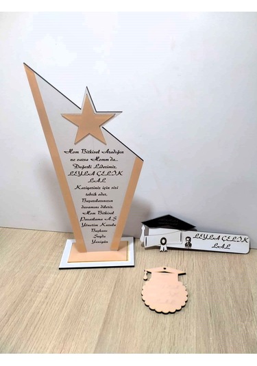 Resmi Kurum Plaket-anahtarlık-kitap Ayracı Set Kişiye Özel Beyaz - Altın