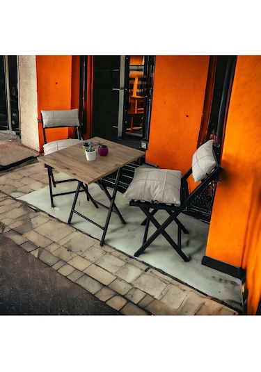 Modern Style Home Balkon Bahçe Mutfak 3'lü Bistro Set Katlanır 2 Sandalye 1 Masa Krem