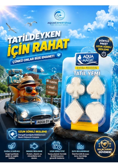 Akvaryum Balık Tatil Yemi - Dörtlü Yem - Yavaş Salınım - Ekstra Protein - Balıklarınız Güvende Kalsın
